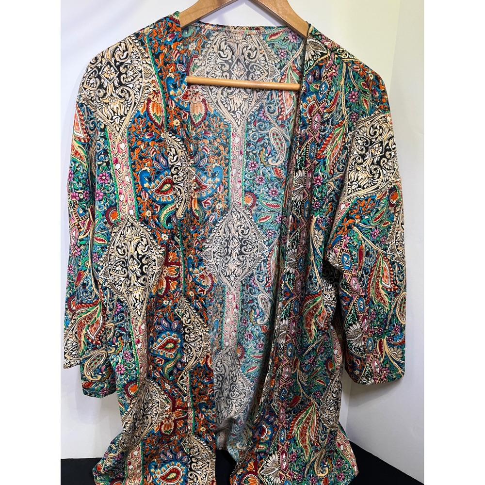 Shein Paisley Floral Kimono Cardigan Multi Color Open Front Boho Wrap Small